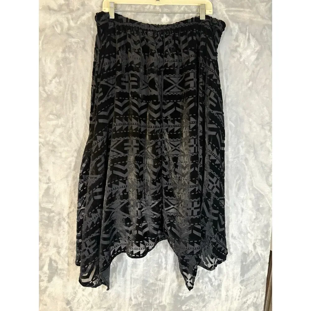 Ralph Lauren Velvet Burnout Aztec Southwest Hi-low Midi Skirt‎ XL Asymmetrical